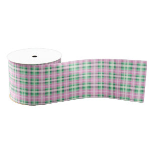 Ruban Gros-grain Joli Rose Et Vert Plaid À damiers Motif
