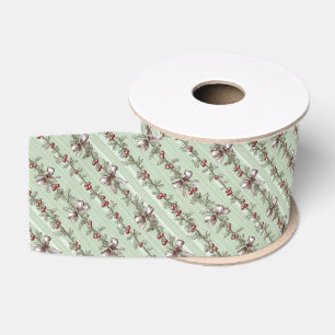 Ruban Gros-grain Joli Toile Vert Noël Baies Et Rubans