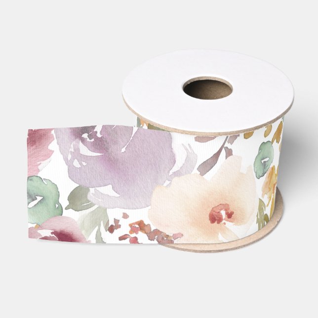 Ruban Gros-grain Jolie douce fleurs d'aquarelle romantique (Bobine)