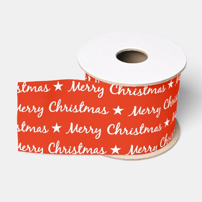 Ruban Gros-grain Joyeuse typographie de Noël Motif rouge blanc (Bobine)