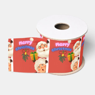 Ruban Gros-grain Joyeux Noël avec le Père Noël et Mme Claus