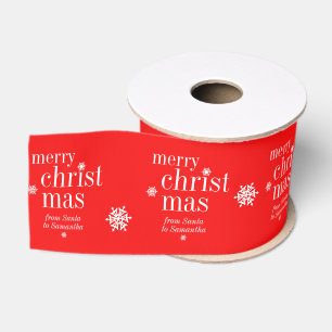 Ruban Gros-grain Joyeux Noël motif de neige rouge