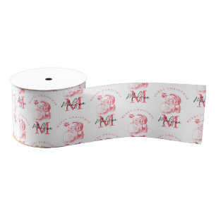 Ruban Gros-grain Joyeux Noël personnalisé Monogramme Rose Père Noël