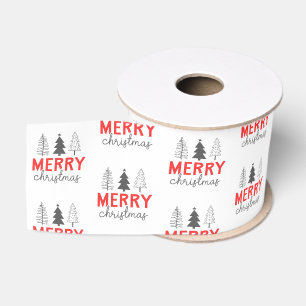 Ruban Gros-grain Joyeux sapin de Noël gris rouge