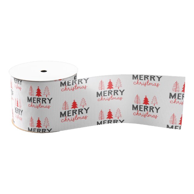 Ruban Gros-grain Joyeux sapin gris rouge (Bobine)