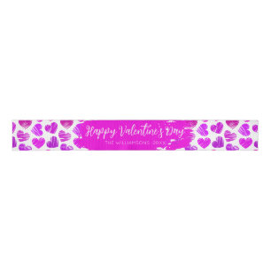 Ruban Gros-grain Joyeux Valentines Jour Moderne violet rose Nom du 