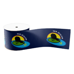 Ruban Gros-grain Kiwi Bird & New Zealand Wrapper / bleu