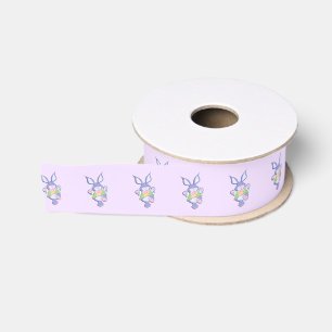 Ruban Gros-grain Lapin de Pâques violet dansant
