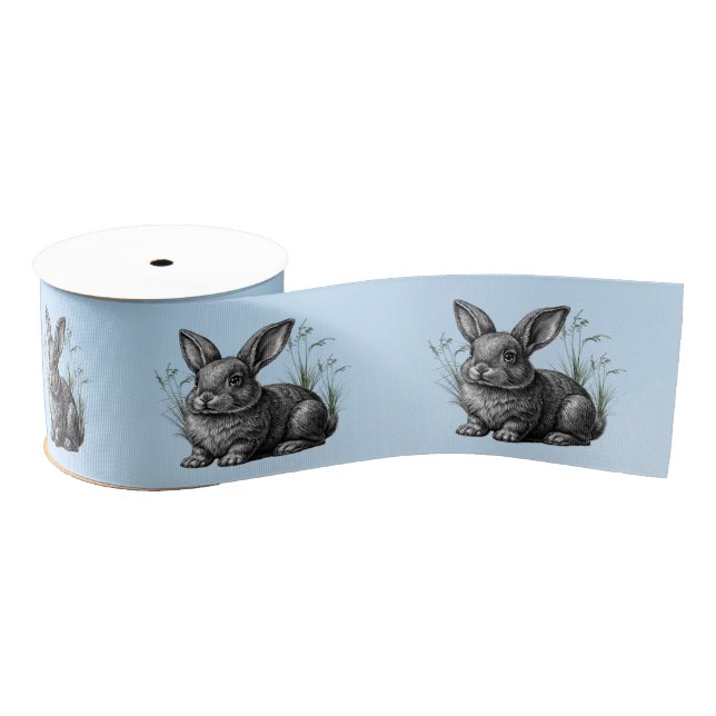 Ruban Gros-grain Lapin gris mignon sur un ciel bleu (Bobine)