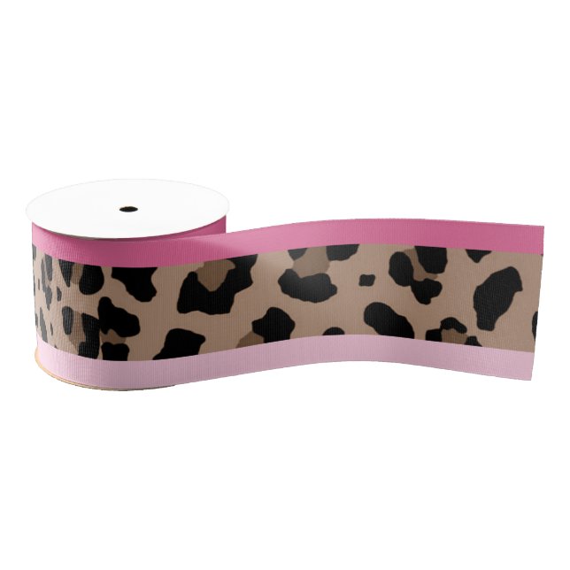 Ruban Gros-grain Leopard et rose (Bobine)