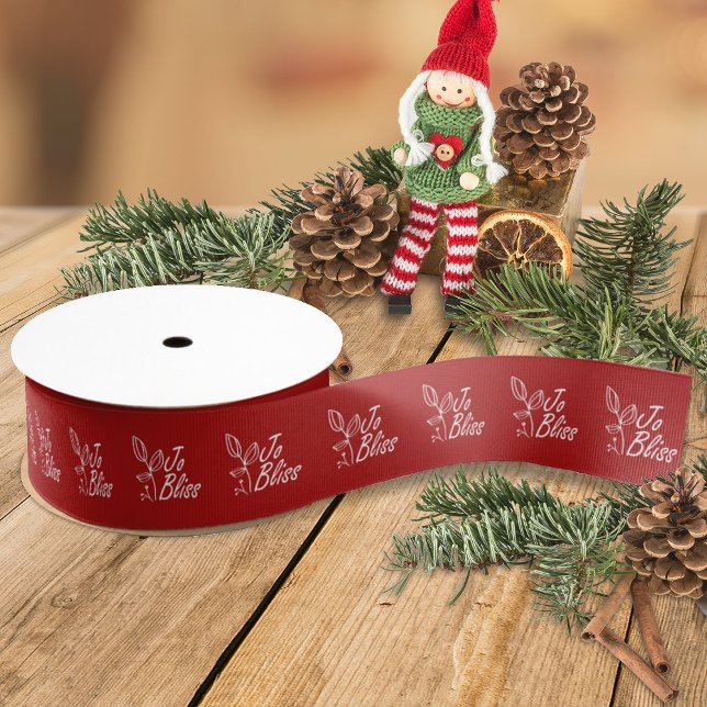 Ruban Gros-grain Logo d'entreprise, Marque de Noël (red ribbon with white business logo, red company holiday christmas gift ribbon, red promotional gift)