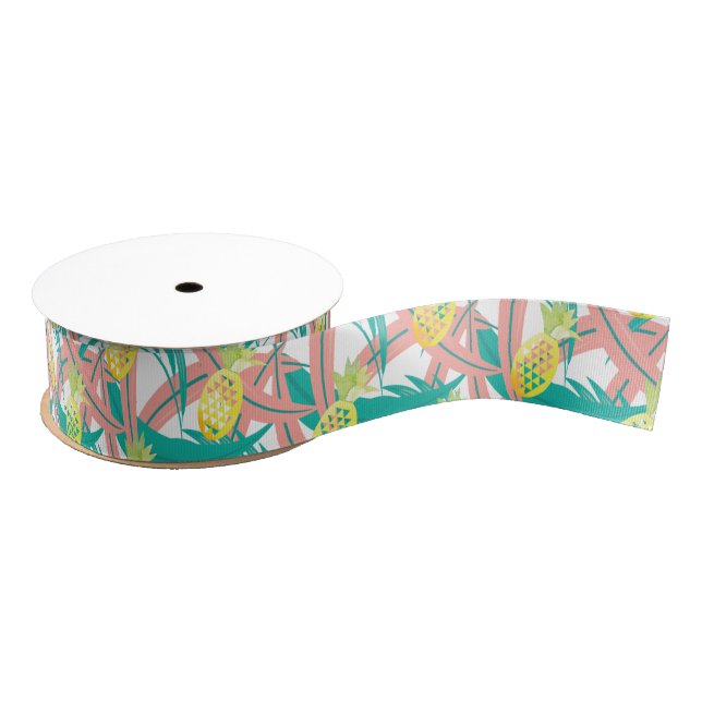 Ruban Gros-grain Luau Ananas Aquarelle Multicolore Tropical (Bobine)