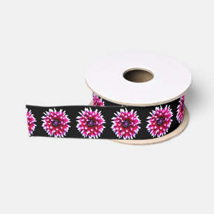 Ruban Gros-grain Magnifique motif de fleur de dahlia rose Nature