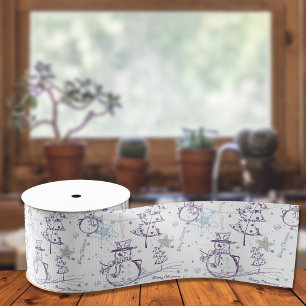 Ruban Gros-grain Main violette dessinée Snowman de Noël