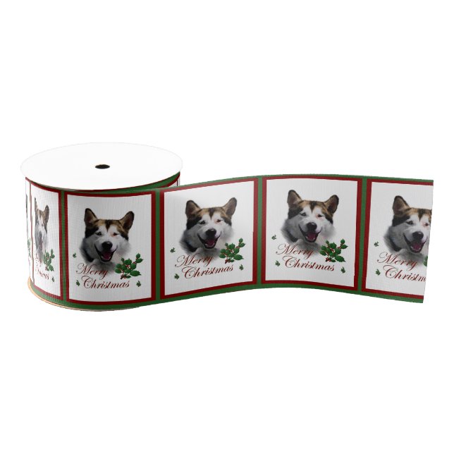 Ruban Gros-grain Malamute d'Alaska Joyeux Noël (Bobine)