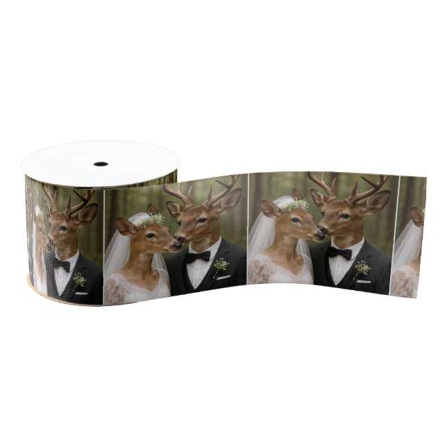 Ruban Gros-grain Mariage de cerf et biche dans la forêt (Bobine)