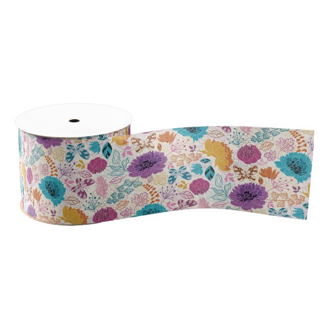 Ruban Gros-grain Mariage de printemps prairie jaune violet cyan (Bobine)