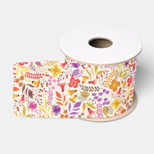 Ruban Gros-grain Mariage Fleur de Boho Orange Violet Feuillage