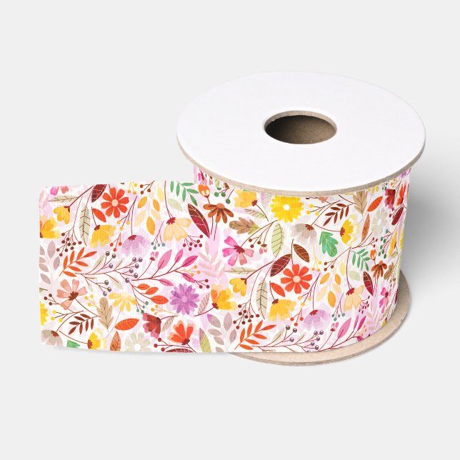 Ruban Gros-grain Mariage Fleurs de Tulipe de Printemps Orange Bleu  (Bobine)