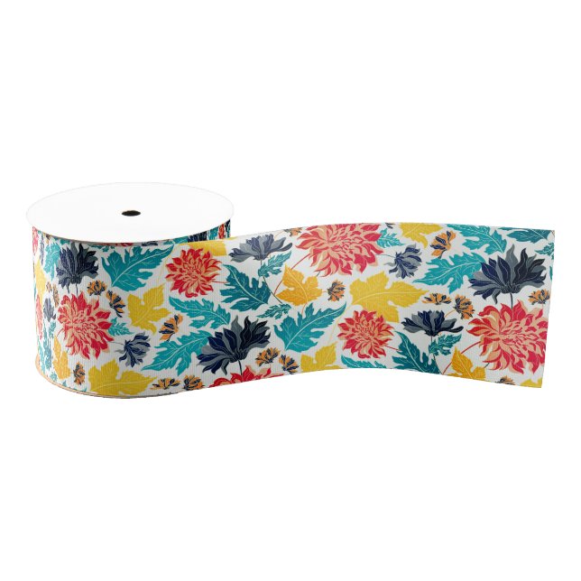 Ruban Gros-grain Mariage Tournesols Aquarelle Jaune Bleu Naturel (Bobine)