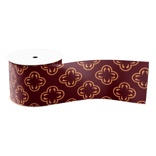 Ruban Gros-grain Maroon foncé Floral Motif sans couture (Bobine)