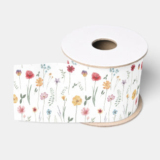 Ruban Gros-grain Meadow Fleur sauvage Motif Cottagecore Boho Vibe