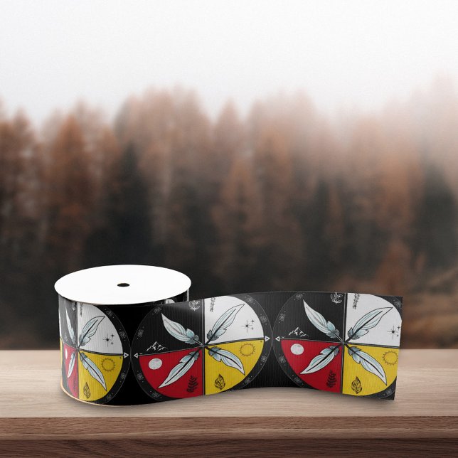 Ruban Gros-grain Medicine Wheel Mandala Round Indigenous (Créateur téléchargé)