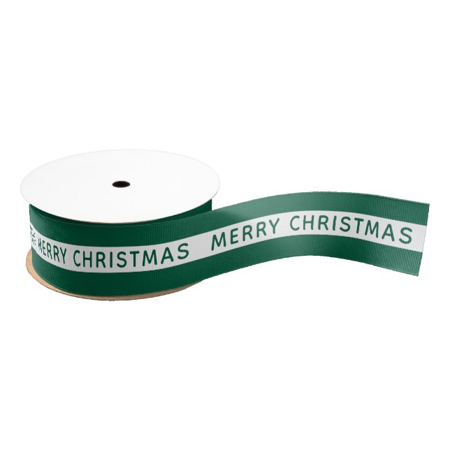 Ruban Gros-grain Merry Christmas Green And White Striped Festive (Bobine)