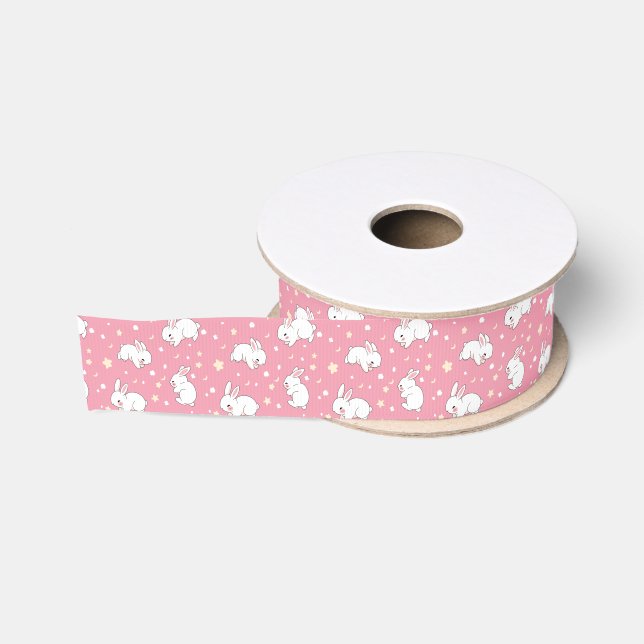 Ruban Gros-grain Mignon Lapin Kawaii Rose Doodle (Bobine)