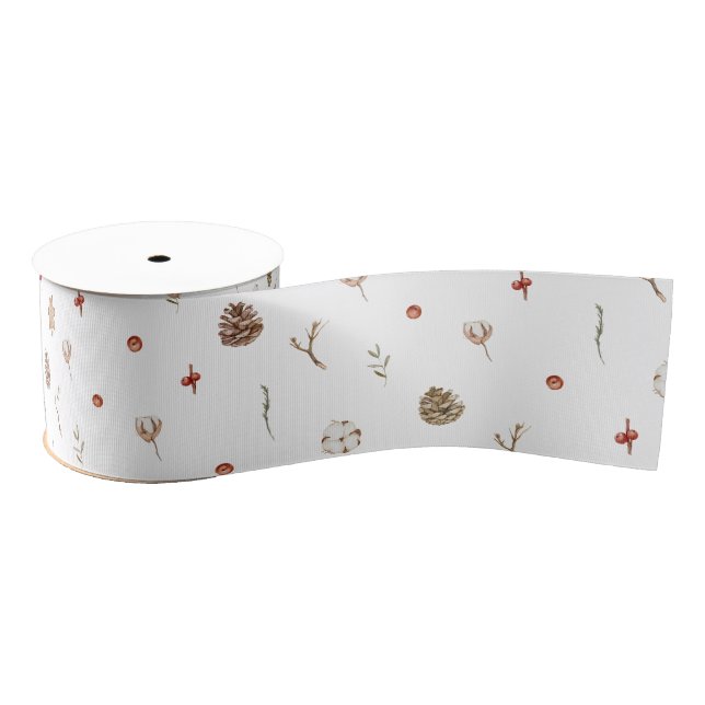 Ruban Gros-grain Minimalist Christmas Ribbon with Pinecones (Bobine)