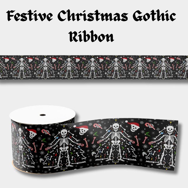 Ruban Gros-grain Modèle de squelette d'arbre de Noël joyeux (Créateur téléchargé)
