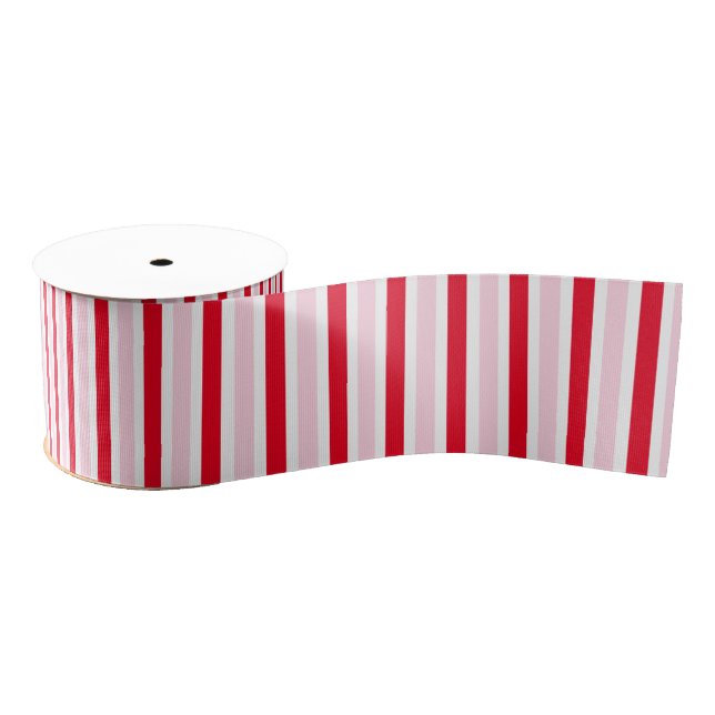 Ruban Gros-grain Modern Pink Red Stripes Christmas (Bobine)