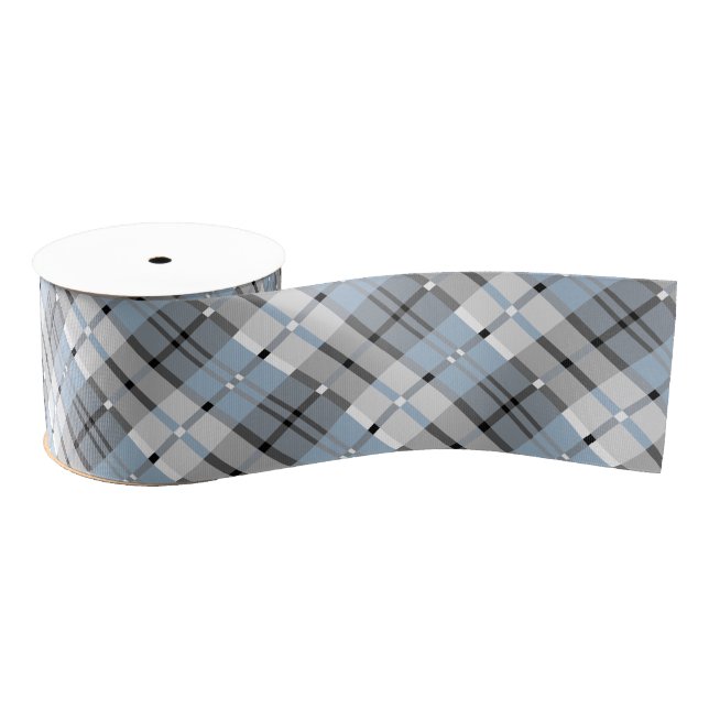 Ruban Gros-grain Moderne Plaid Motif clair bleu et gris (Bobine)
