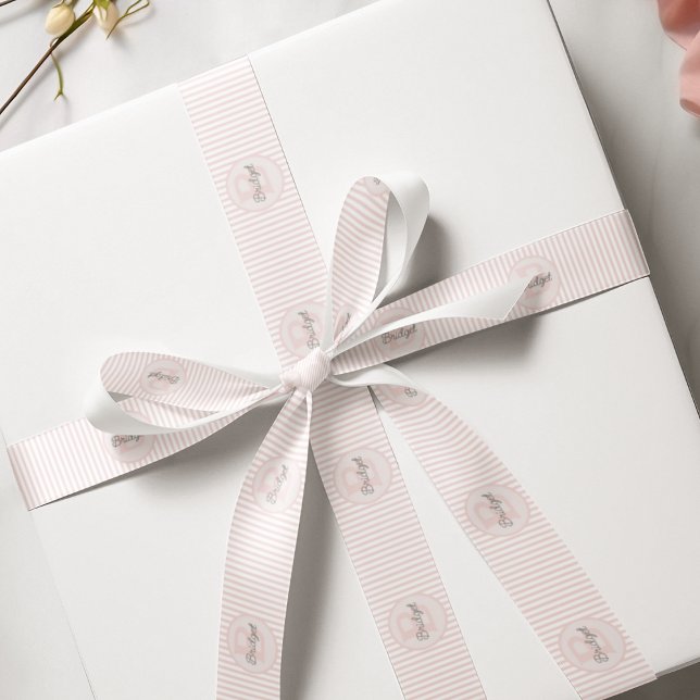 Ruban Gros-grain Monogramme rose et blanc rayé (Cute Gender Neutral Monogram and Name Ribbon for Kids. Pastel Pink and White Stripes. )