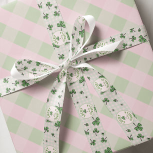 Ruban Gros-grain Monogramme rose et vert Lucky Baby Shamrocks