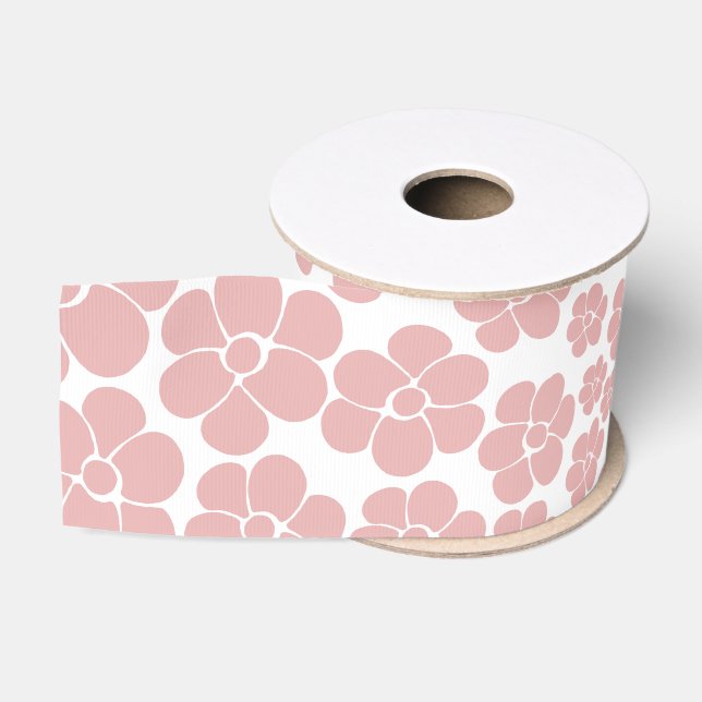 Ruban Gros-grain Motif à fleurs - rose et blanc (Bobine)