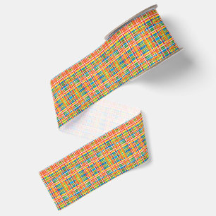 Ruban Gros-grain Motif Abstrait Carreauté Multicolore