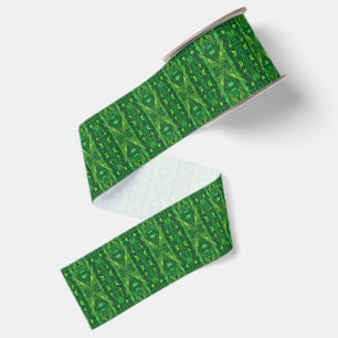 Ruban Gros-grain Motif abstrait futuriste à feuilles vertes