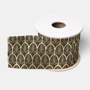 Ruban Gros-grain Motif Art Déco noir et or Feuille de palmier