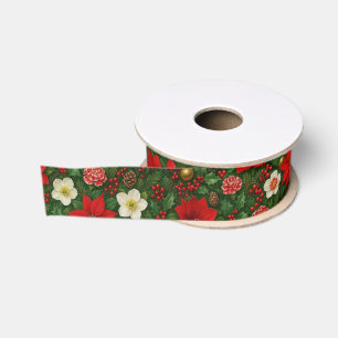 Ruban Gros-grain Motif artistique floral de poinsettia botanique él