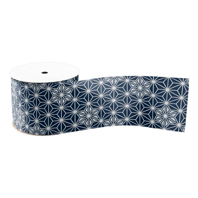 Ruban Gros-grain motif Asanoha japonais - bleu indigo et blanc (Bobine)