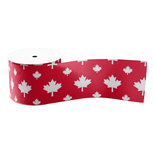 Ruban Gros-grain Motif blanc canadien de couleur rouge de feuille (Bobine)