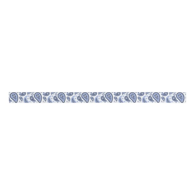 Ruban Gros-grain Motif Blue Paisley (Devant)