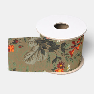 Ruban Gros-grain Motif botanique vintage de rose orange à fleurs so