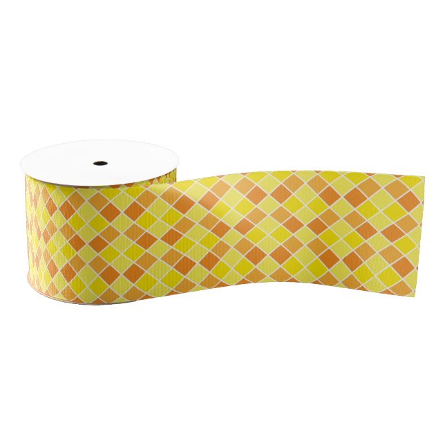 Ruban Gros-grain Motif Carré rétro moderne Jaune Orange Checkers (Bobine)