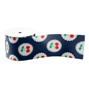 Ruban Gros-grain Motif Cerise – Cadeau & Décoration Rétro aux Fruit