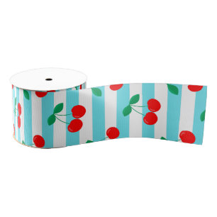 Ruban Gros-grain Motif Cherry Stripe - Retro Fruit Cadeau & Décor