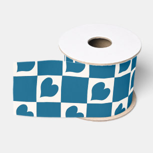 Ruban Gros-grain Motif Coeur bleu blanc