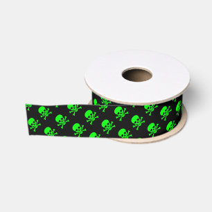 Ruban Gros-grain Motif crâne vert et os croisés