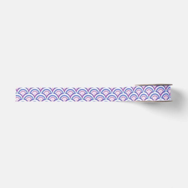 Ruban Gros-grain motif damassé floral bleu (Devant)